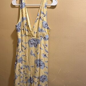 Lush Yellow Maxi Dress with Blue Floral Design